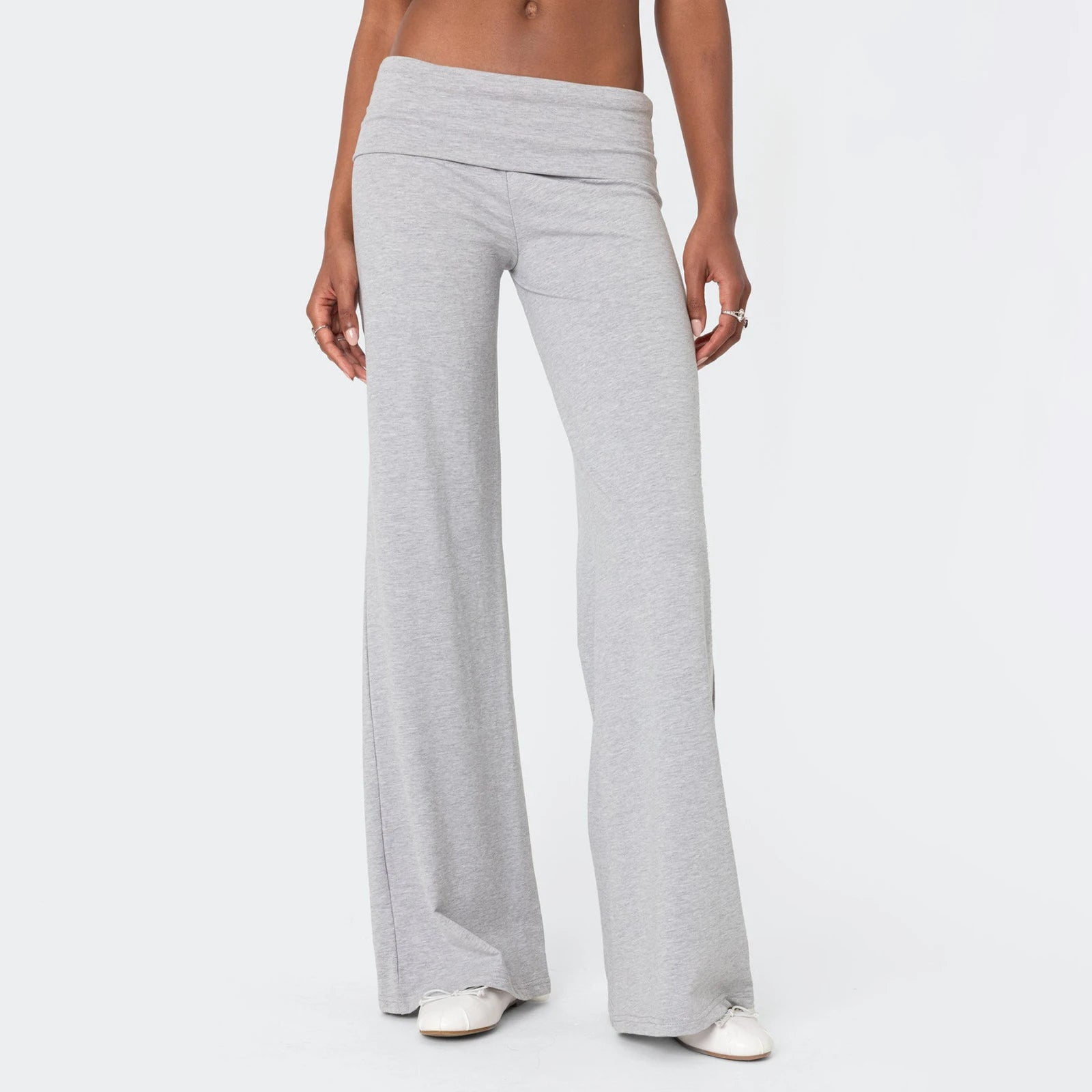 Women Low Waist Flare Leggings Fold Over Skinny Yoga Pants Wide Leg Stretchy Bootcut Bell Bottoms Leggings Loungewear Sweatpants