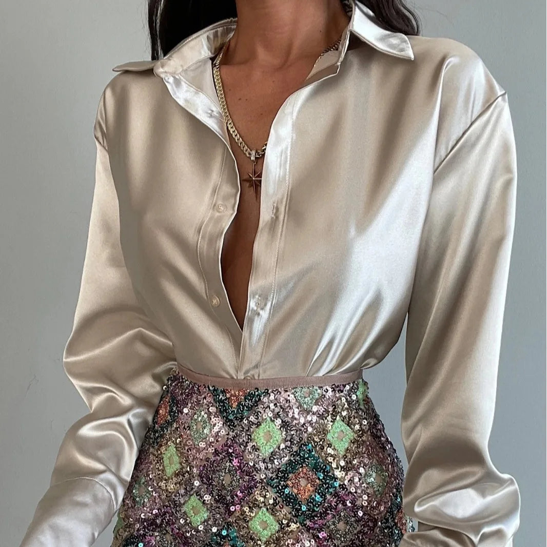 Office Lady Casual Long Sleeve Shirt Women 2025 Fall Winter Solid Color Loose Blouse Elegant Tops