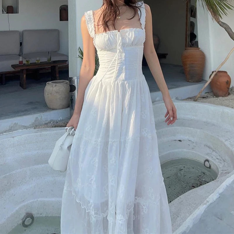 WhereMery Temperament Sexy Backless Maxi Dress Hollow Out Mesh Ruched Halter Long Dresses Elegant Women Autumn For 2024 Vestidos